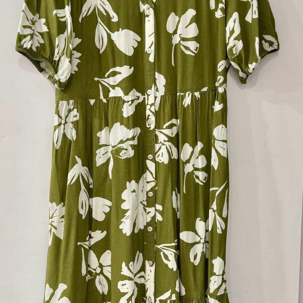 Sonoma Green and White Patterned Midi Dress